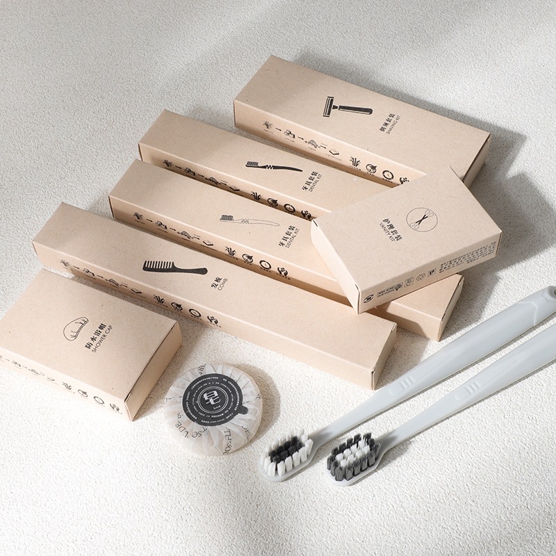Disposable hotel toothbrush set with toothpaste, soft bristles, eco-friendly packaging