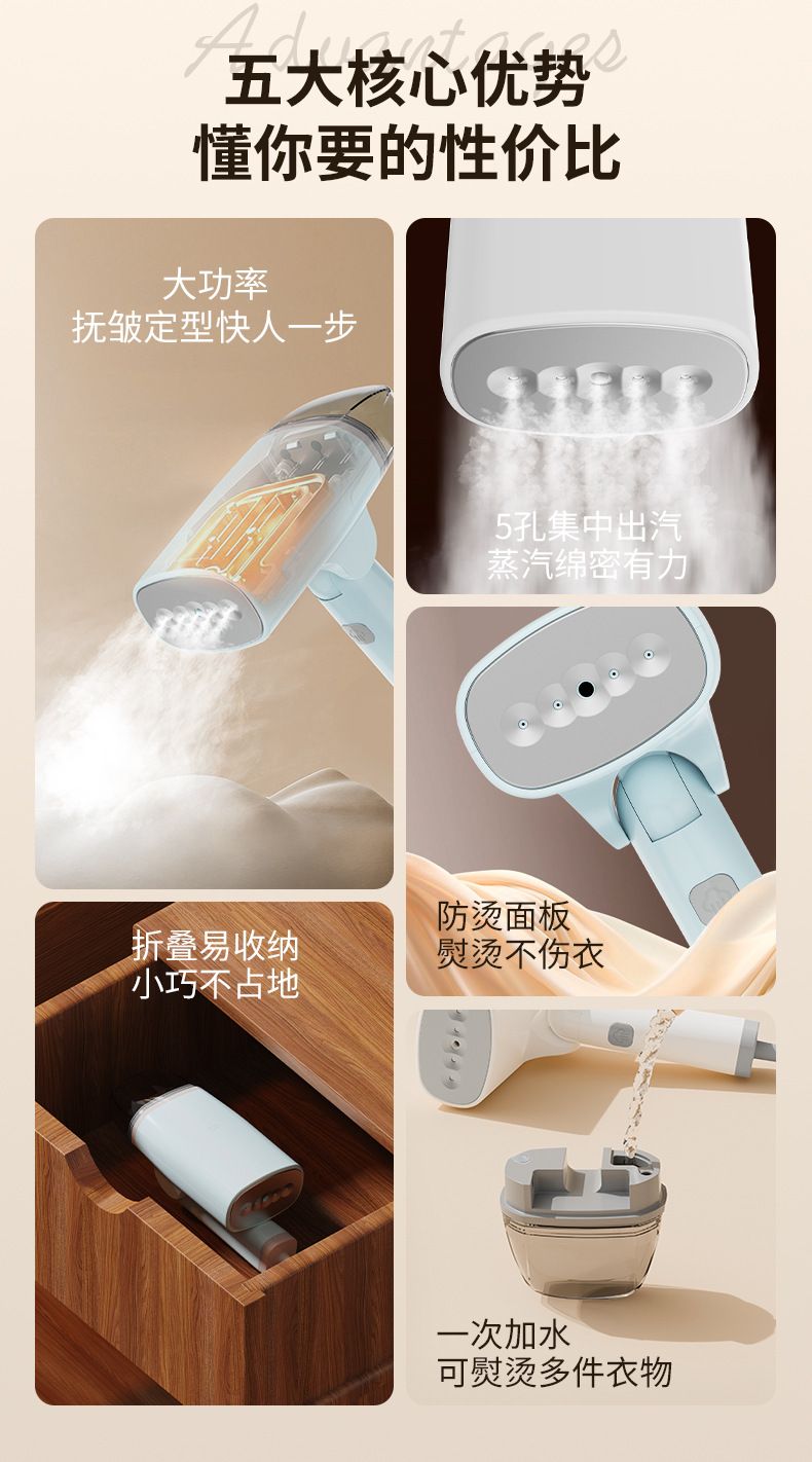Foldable electric iron handheld portable steamer