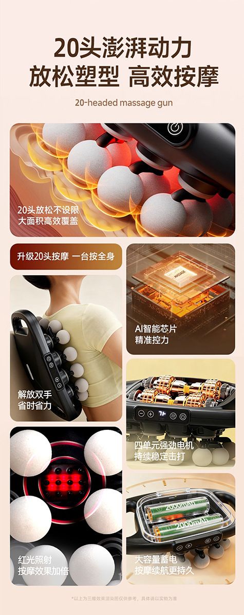 20-Head Fascia Massager Multi-Level Adjustable