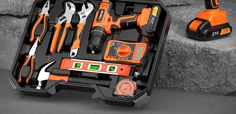 Home Tool Kit with Electric Drill and Multifunctional Carrying Case