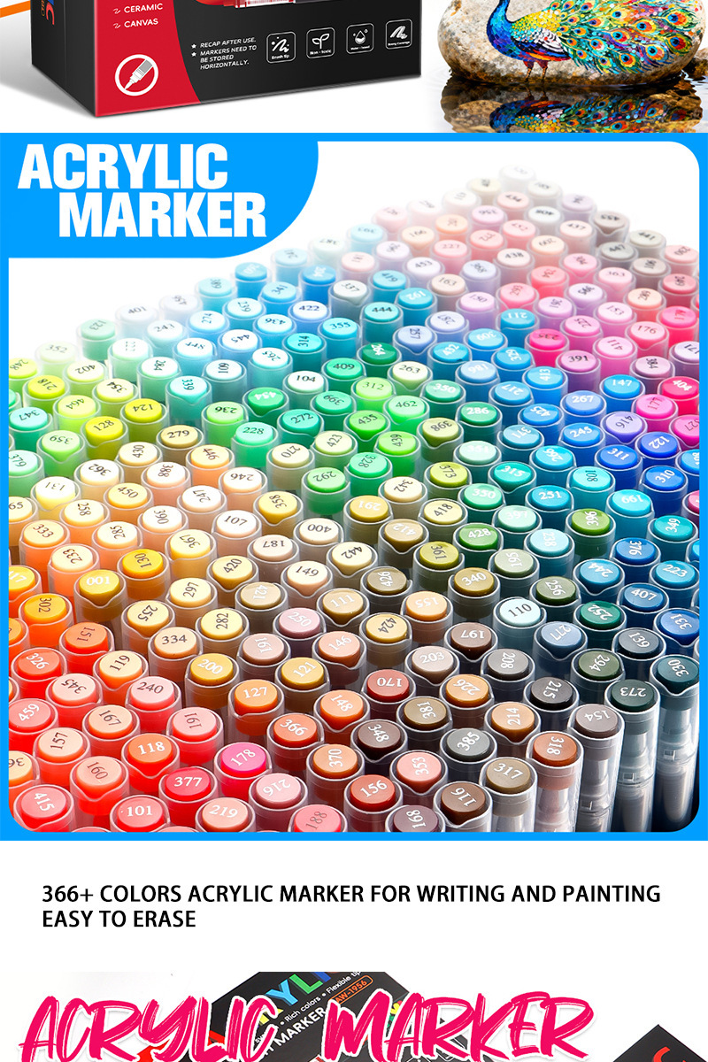 366-teiliges Acryl-Marker-Set mit weicher Spitze, stapelbar