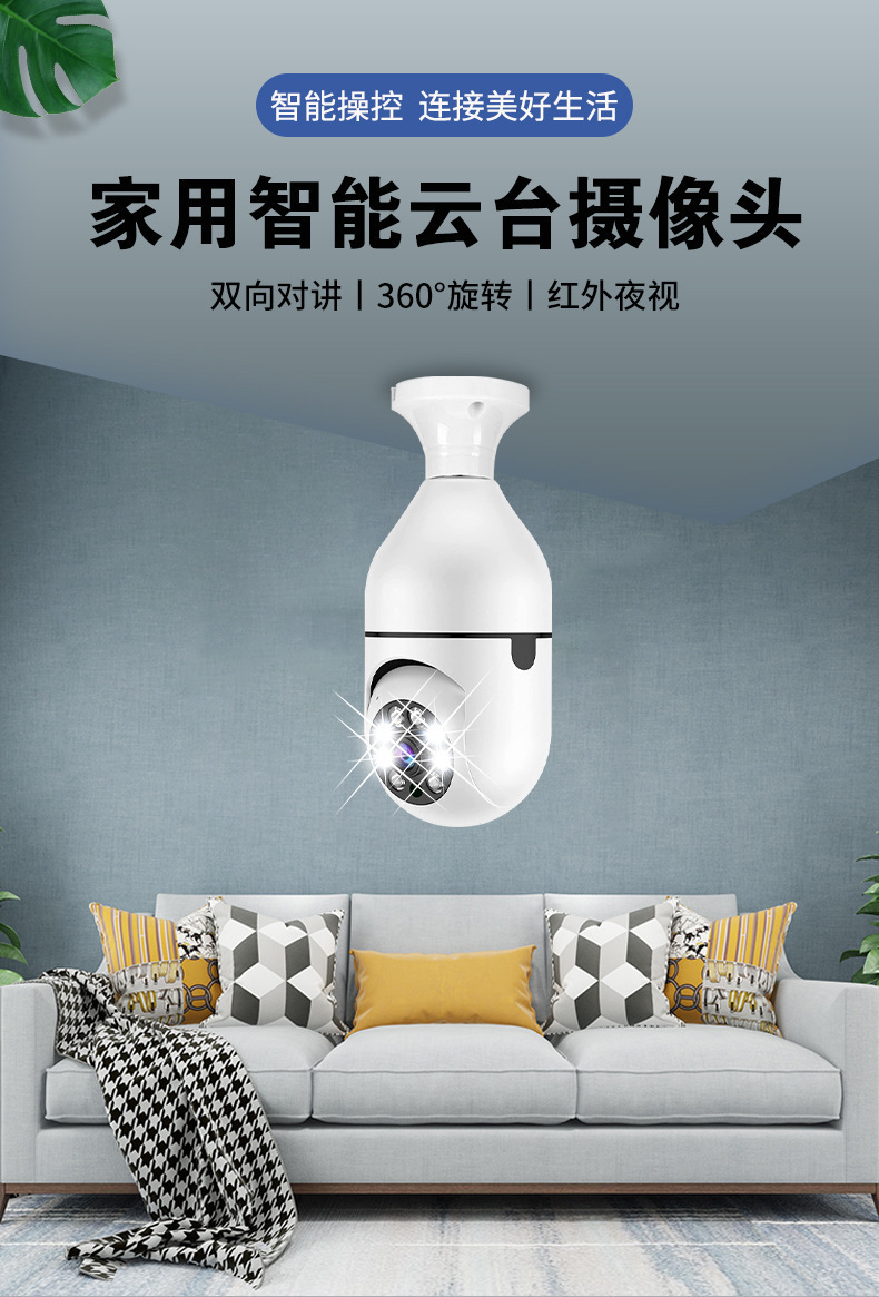 WiFi bulb camera, 1080p night vision, 2 megapixel