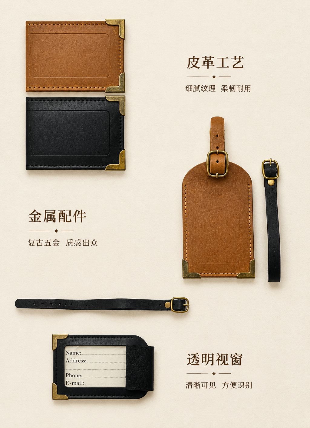 Crazy Horse Leder Reisepass-Tasche mit Vintage Gepäckanhänger