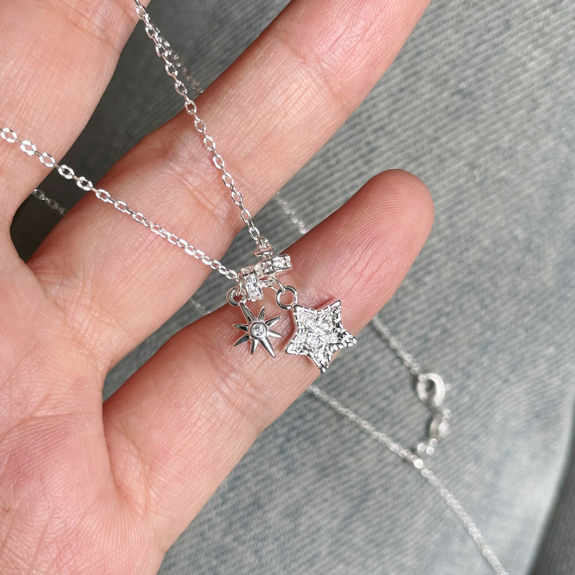 S925 sterling silver star necklace, elegant Korean style design