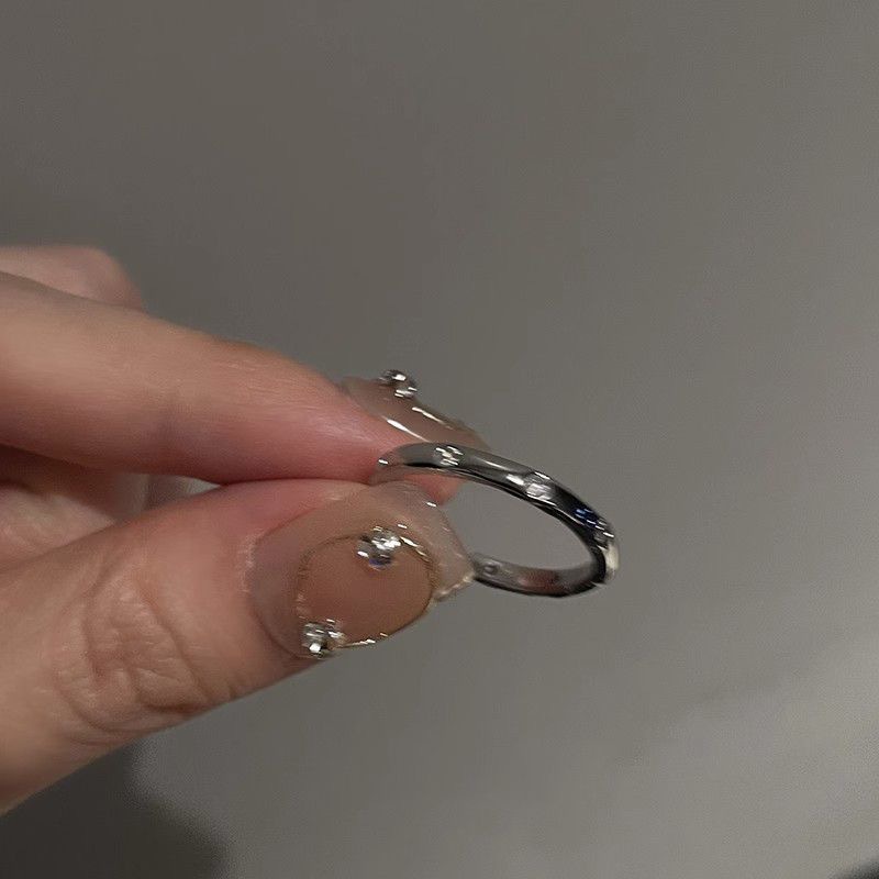 Women's ring, minimalist zircon metal, open design, index finger