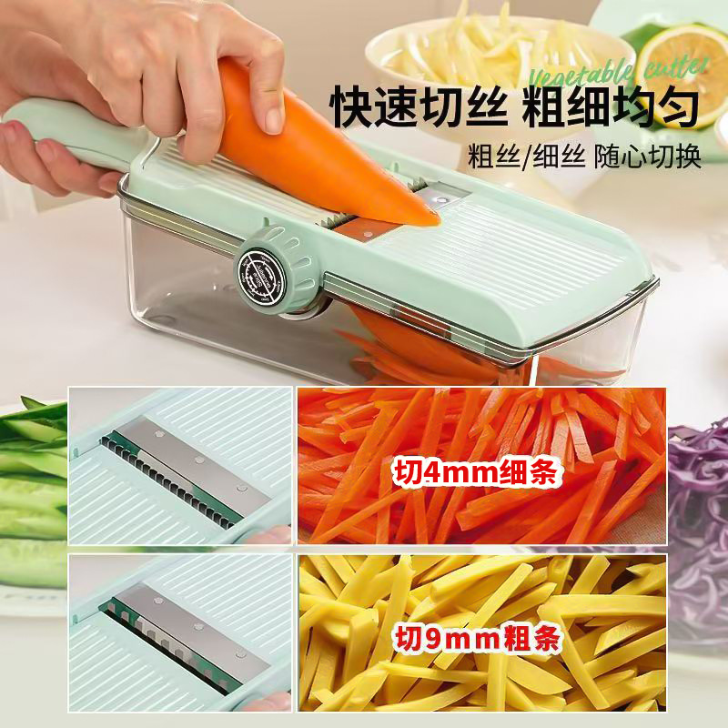 Potato slicer with adjustable grater and storage box