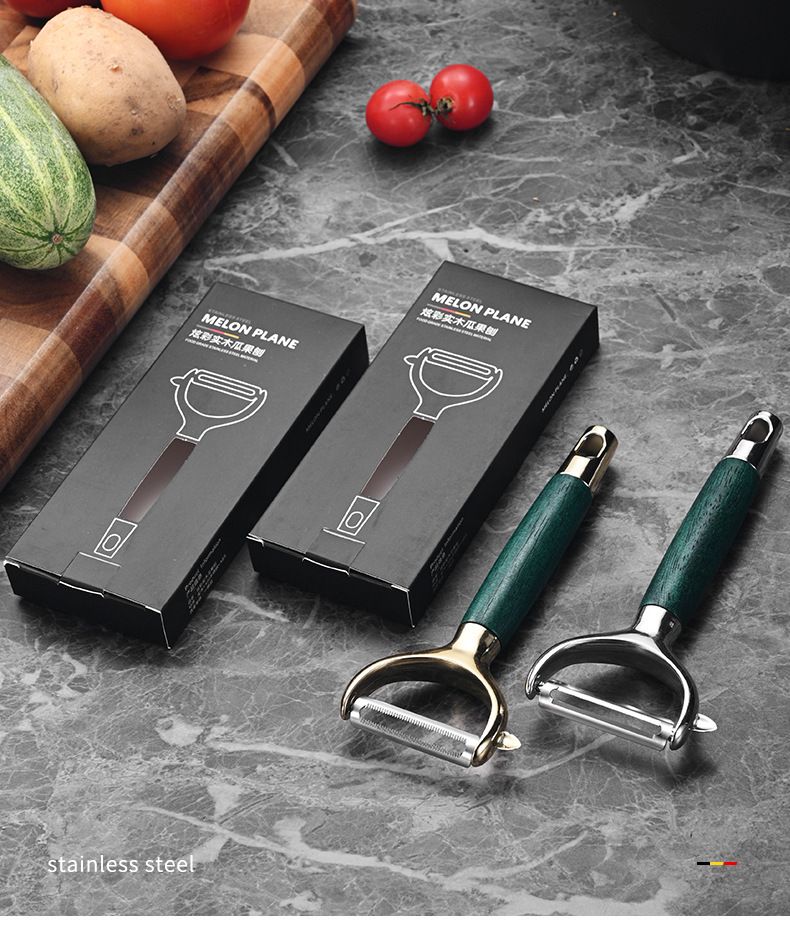 Stainless steel multi-function peeler wooden handle