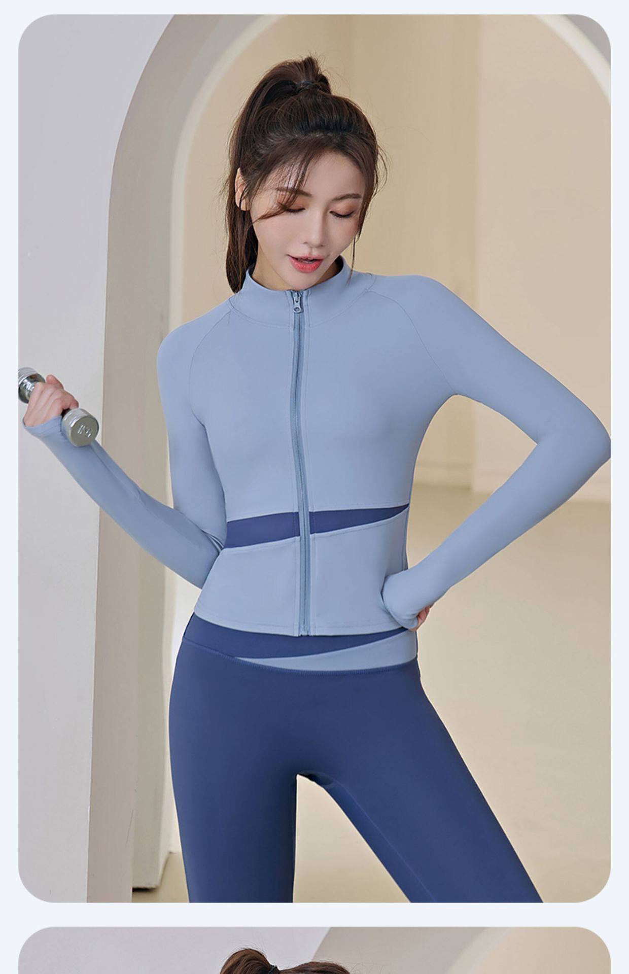 专业普拉提训练瑜伽健身服套装女速干运动服跑步撞色长袖外套上衣