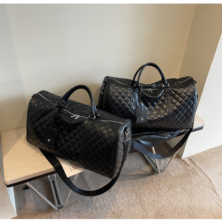 Travel duffel bag PU checkered, large capacity, waterproof