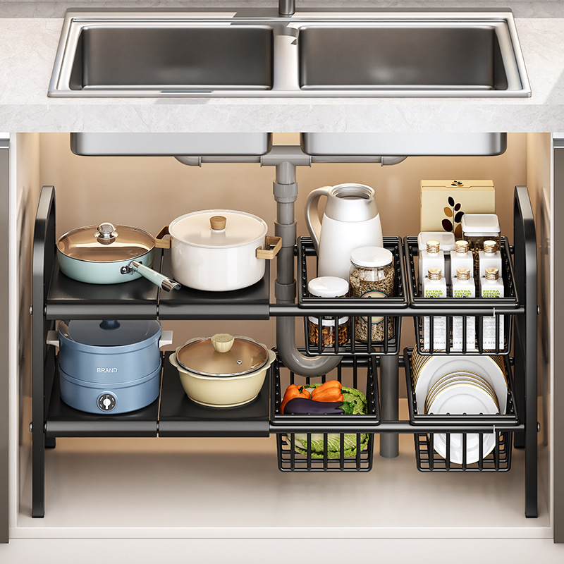 Kitchen storage shelf, multi-layer, expandable, no-drill