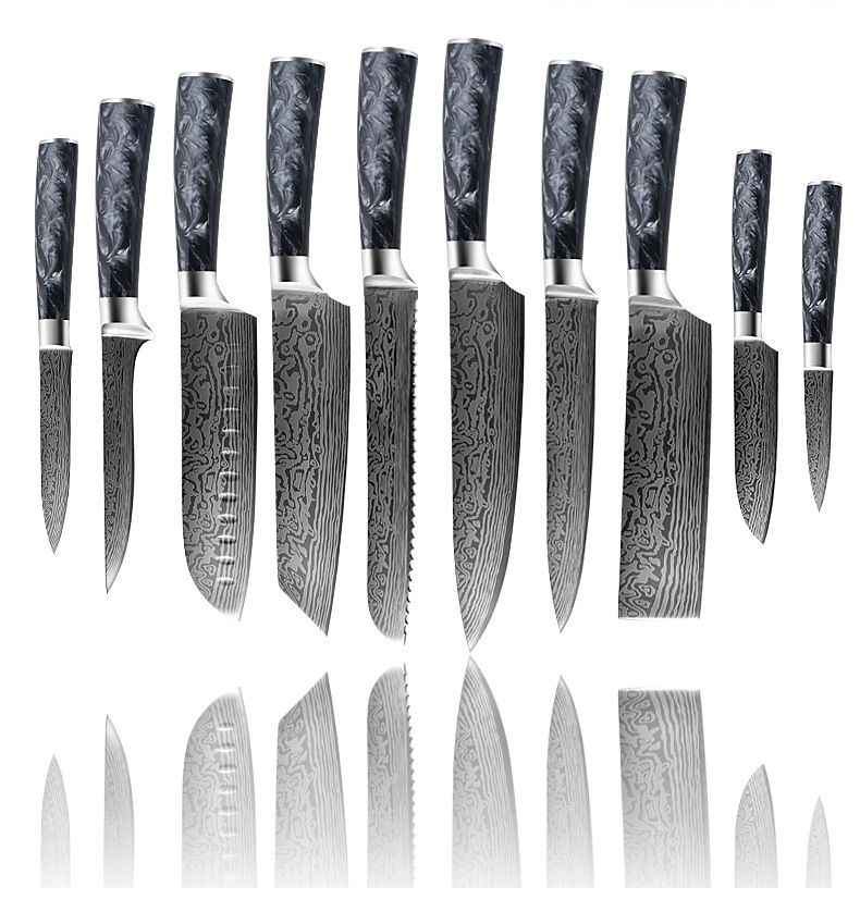 Damaszener-Muster Messerset, 7-Zoll Santoku, Entbeiningmesser