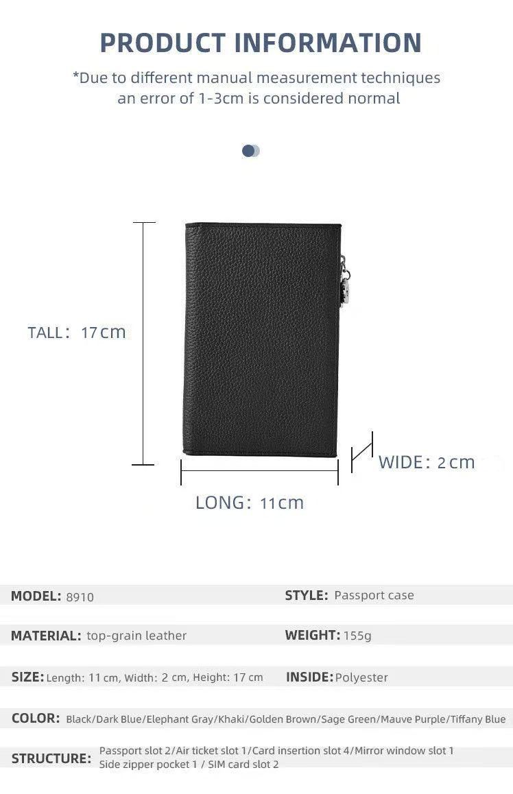Genuine leather passport holder and wallet, multifunctional
