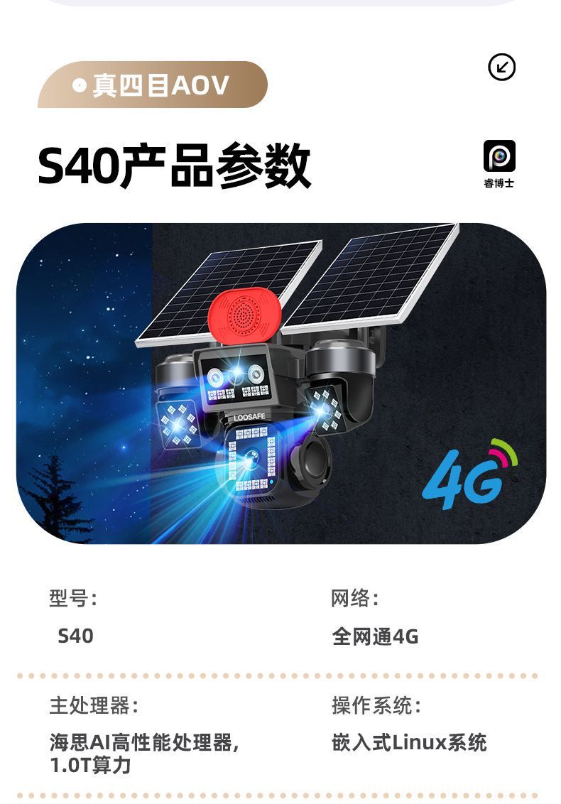 Vier-Objektiv-Solarkamera, 4G, Nachtsicht