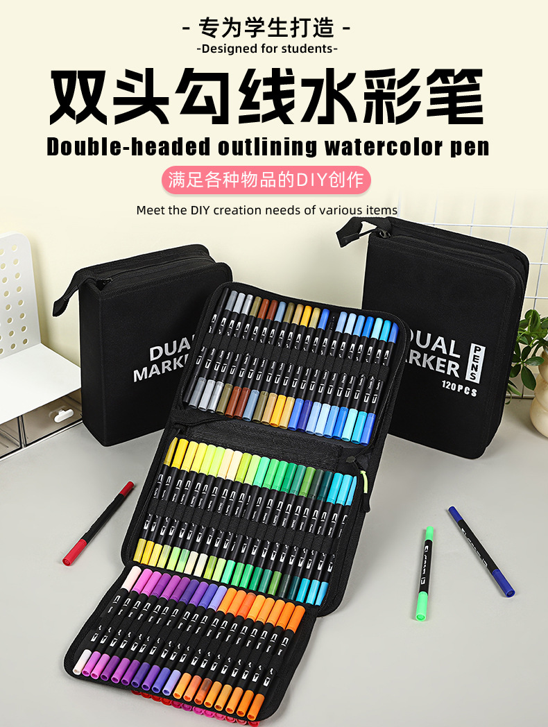 Dual-head marker pen set, water-compatible blendable