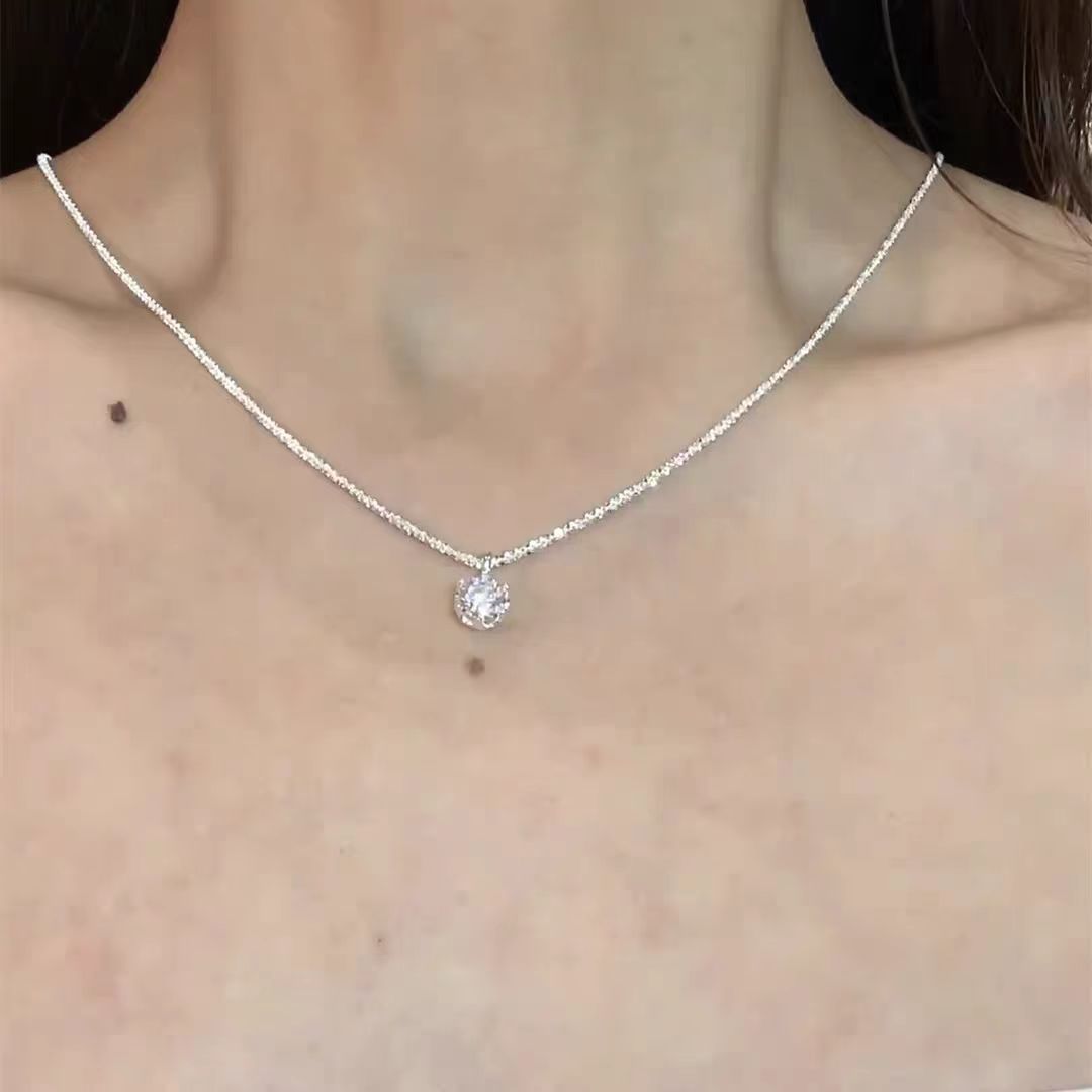 S925 gümüş zirkon kolye tek elmas taşlı