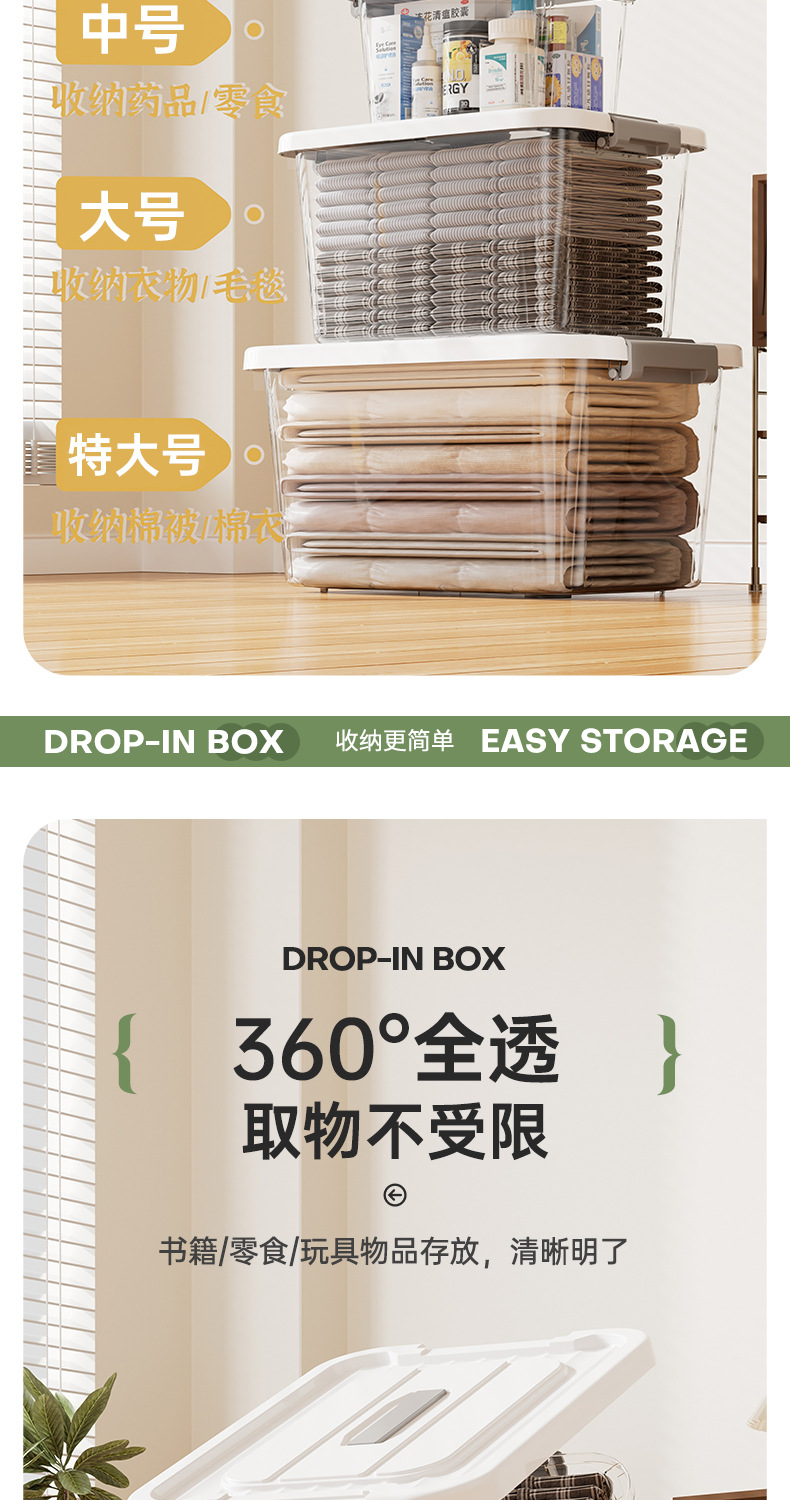 Z1280加厚透明收纳箱家用车用衣服收纳盒衣柜玩具零食整理箱