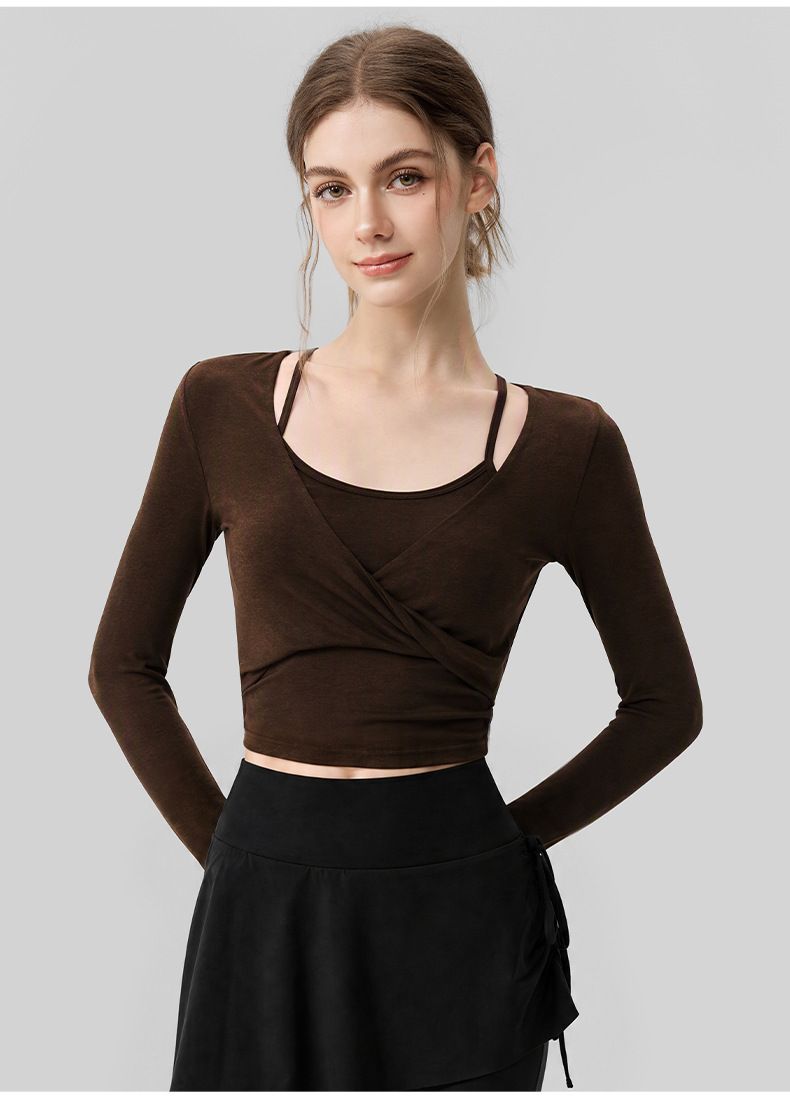 Yoga long sleeve top with halter neck and chest pad