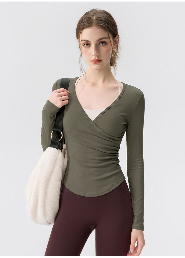 Women's Yoga Outfit with Cross V-Neck, Pilates Training
