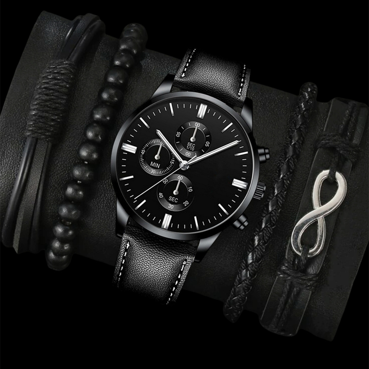 Herren-Ledergürtel, Uhr und Armband Set