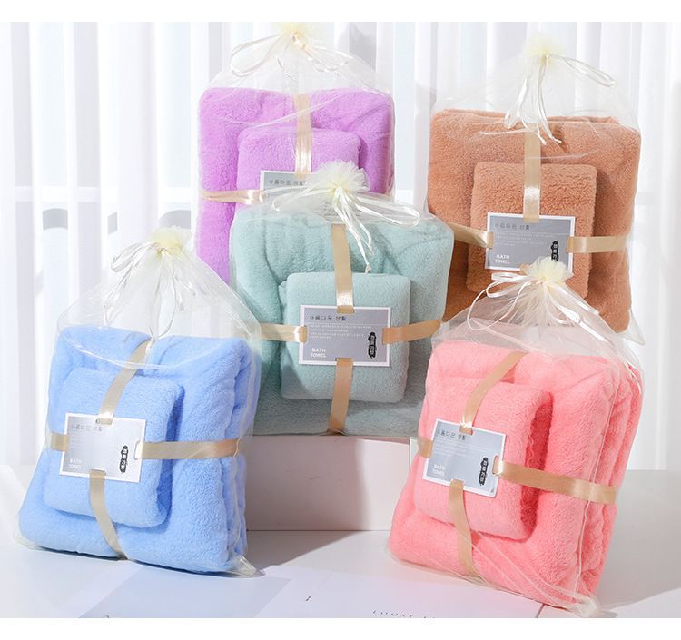 Coral velvet bath towel set, quick-drying