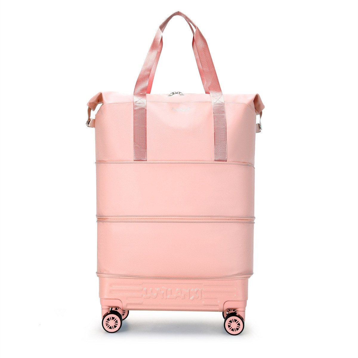 Travel luggage with pull rod and wheels, foldable, expandable capacity