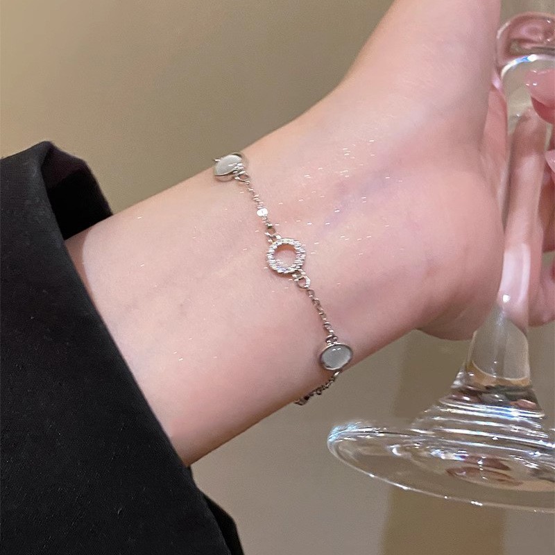 S925 sterling silver moonstone seven star bracelet elegant