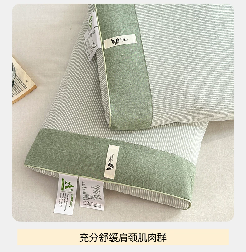 Cotton buckwheat hull pillow with cervical spine support