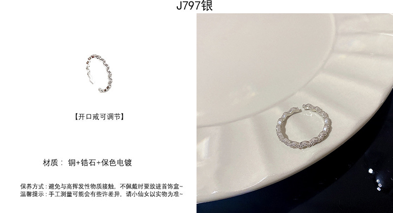 Silver zircon open adjustable ring, elegant