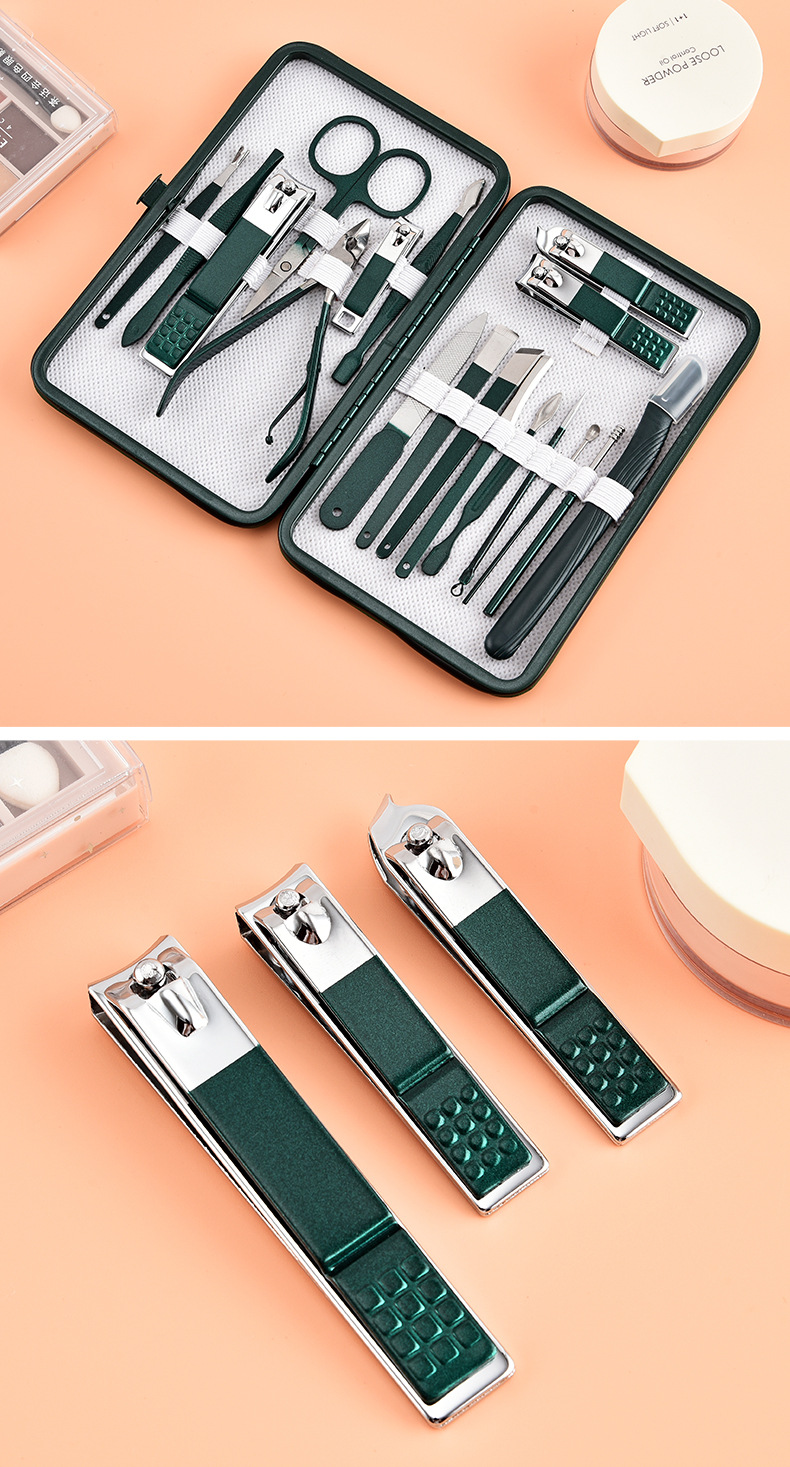 18-Piece Manicure Tool Set, Dark Green
