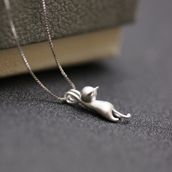925er Silber-Halskette mit süßem Katzendesign, koreanischer Stil
