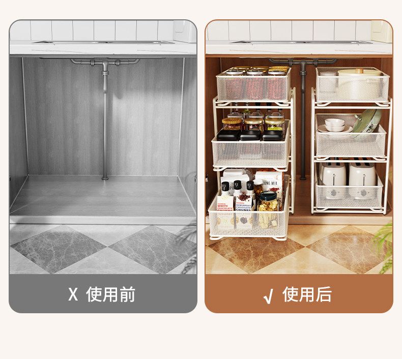 Under-sink pull-out storage basket, multi-layer