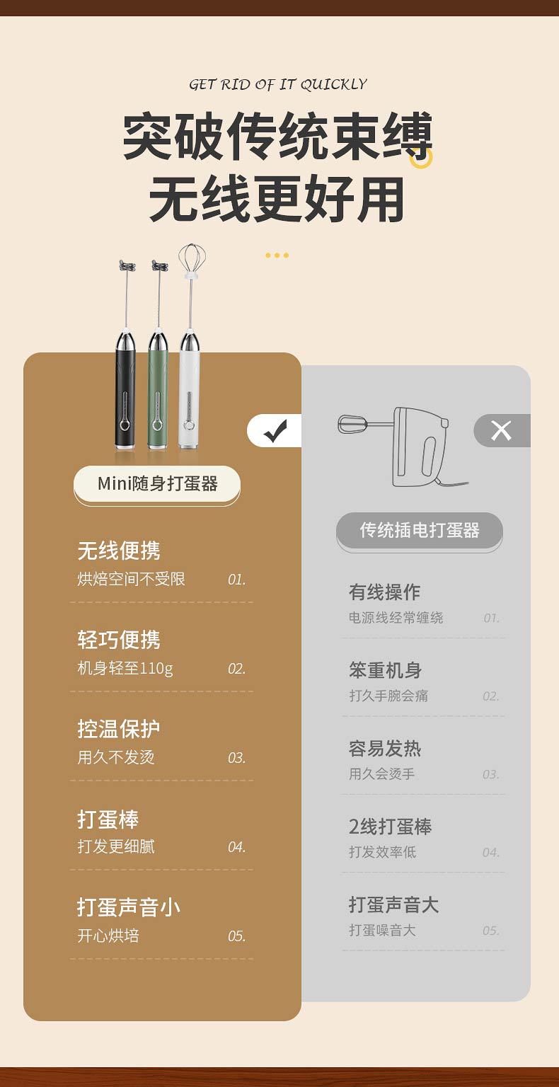 Cordless electric handheld mixer for cake and coffee