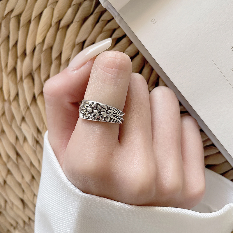 925 silver flower open ring, Thai silver, non-tarnishing