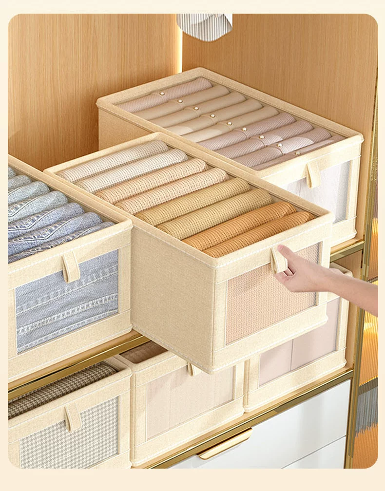 Oxford cloth storage box with lid, foldable, layered organizer