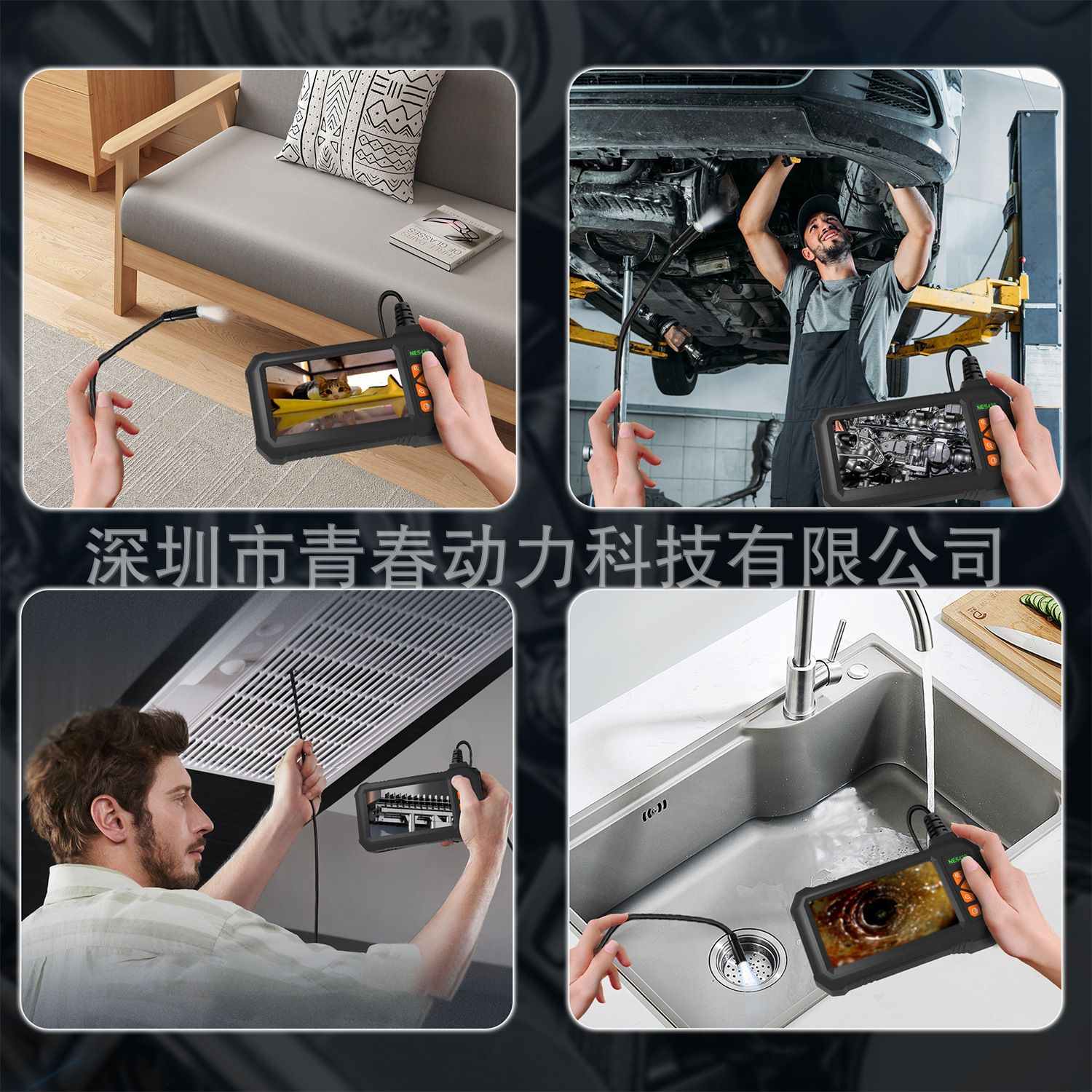 Handheld borescope with screen for vehicle and pipe inspection