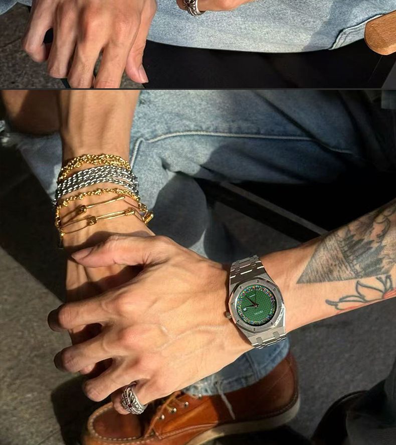 Men's quartz watch waterproof roman numerals steel strap
