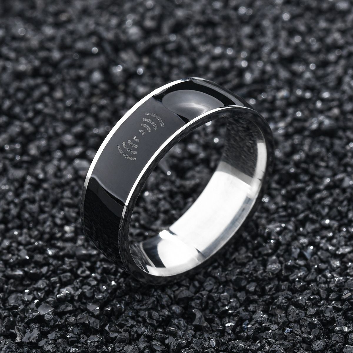 NFC smart ring, stainless steel, black