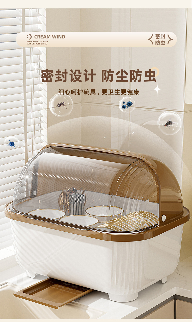 Kitchen bowl cabinet with cover and draining tray