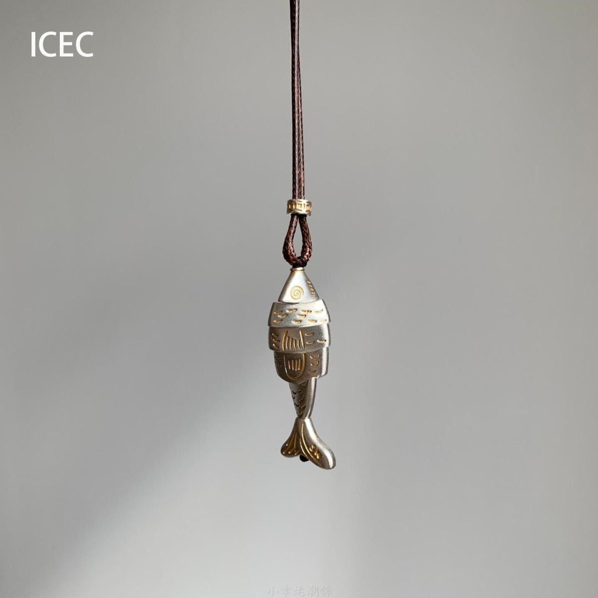 Fish pendant necklace vintage patchwork long chain