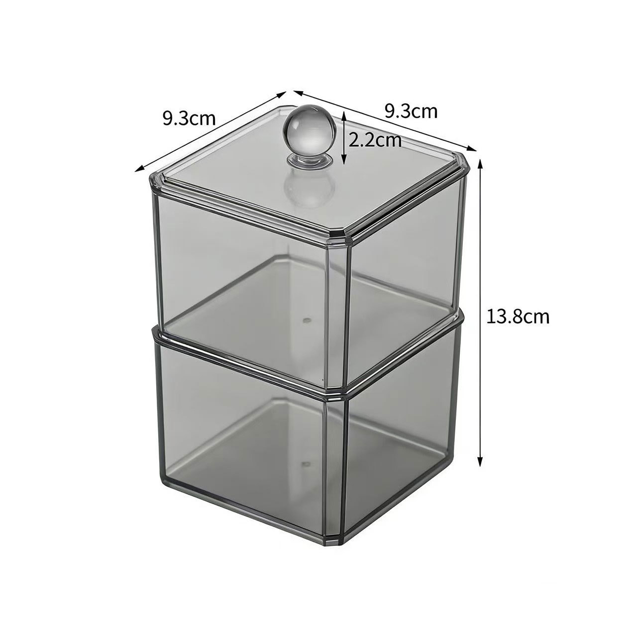 Acrylic Cotton Swab Storage Box, Transparent Gray Stackable Cosmetics Organizer