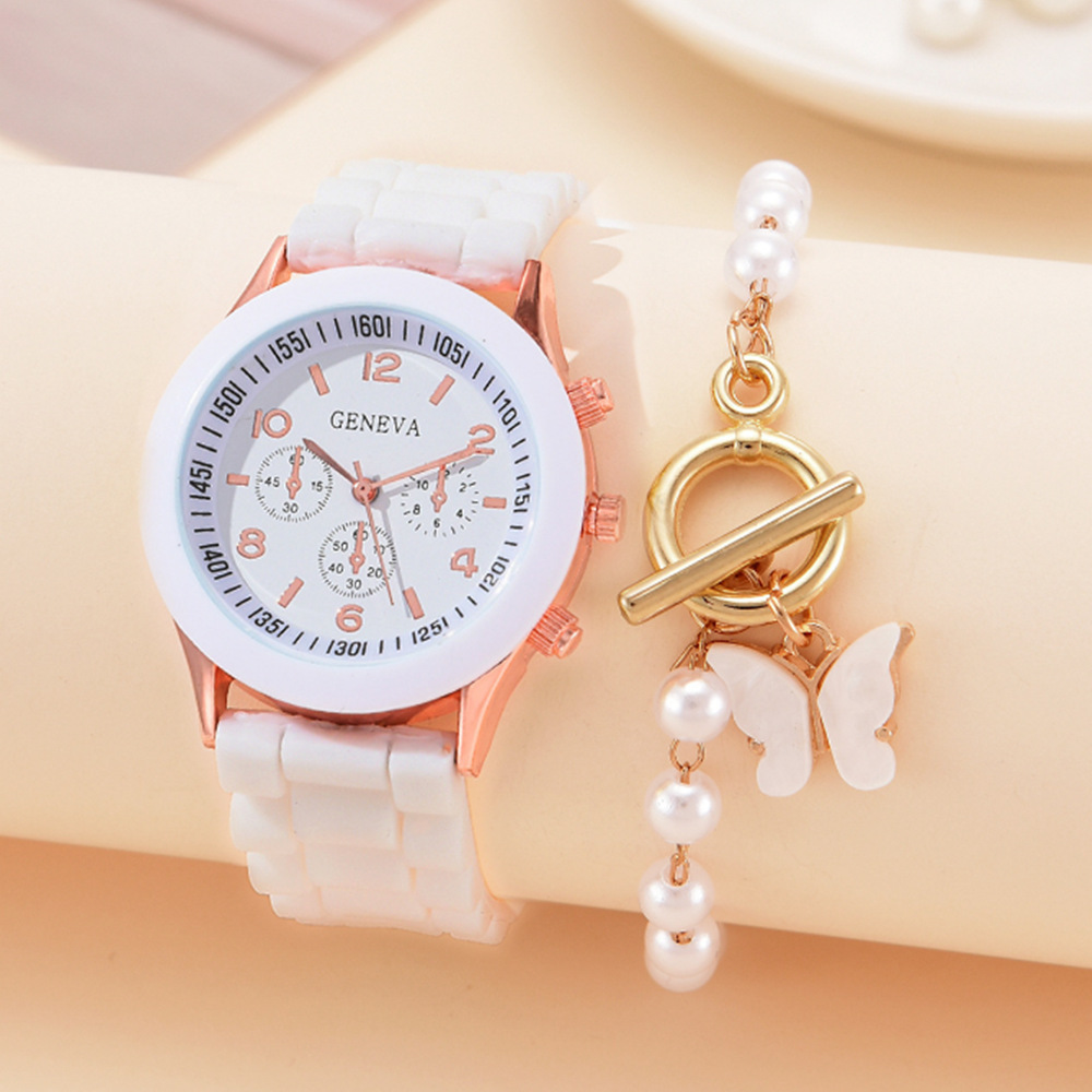 Damen-Quarzuhr mit Silikonarmband, koreanischer Stil, schlichtes Design