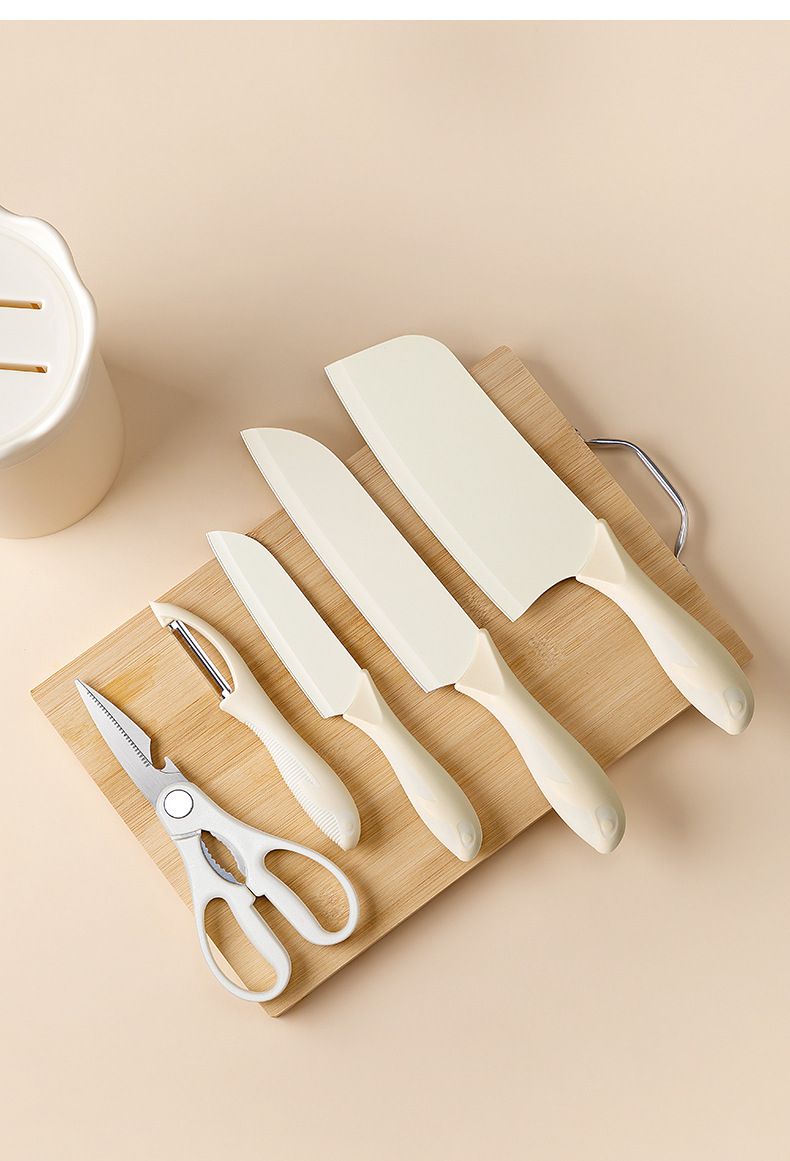 Kitchen knife set with chef, fruit, peeling knives, scissors and holder