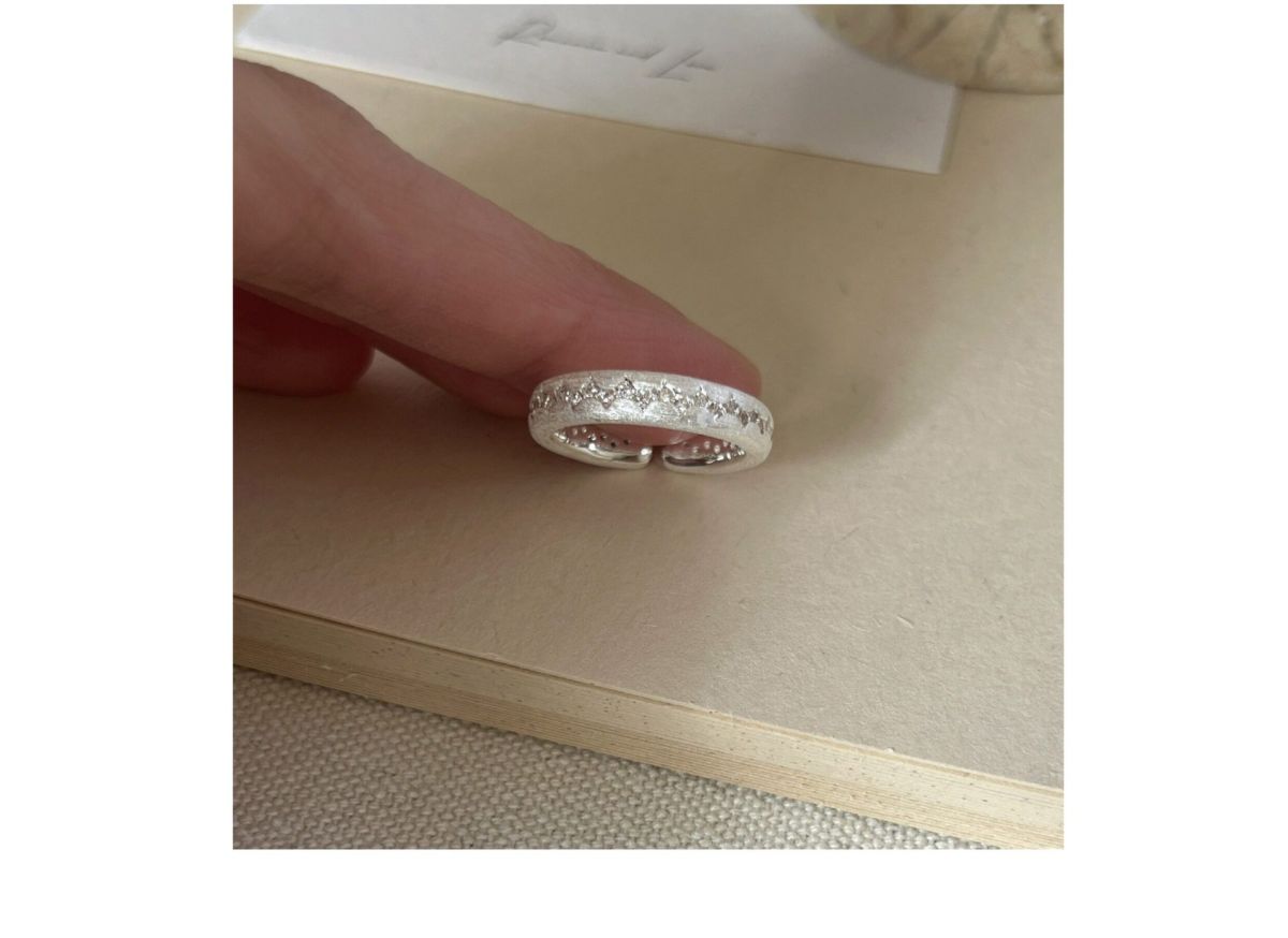 S925 sterling silver brushed flower open ring for women
