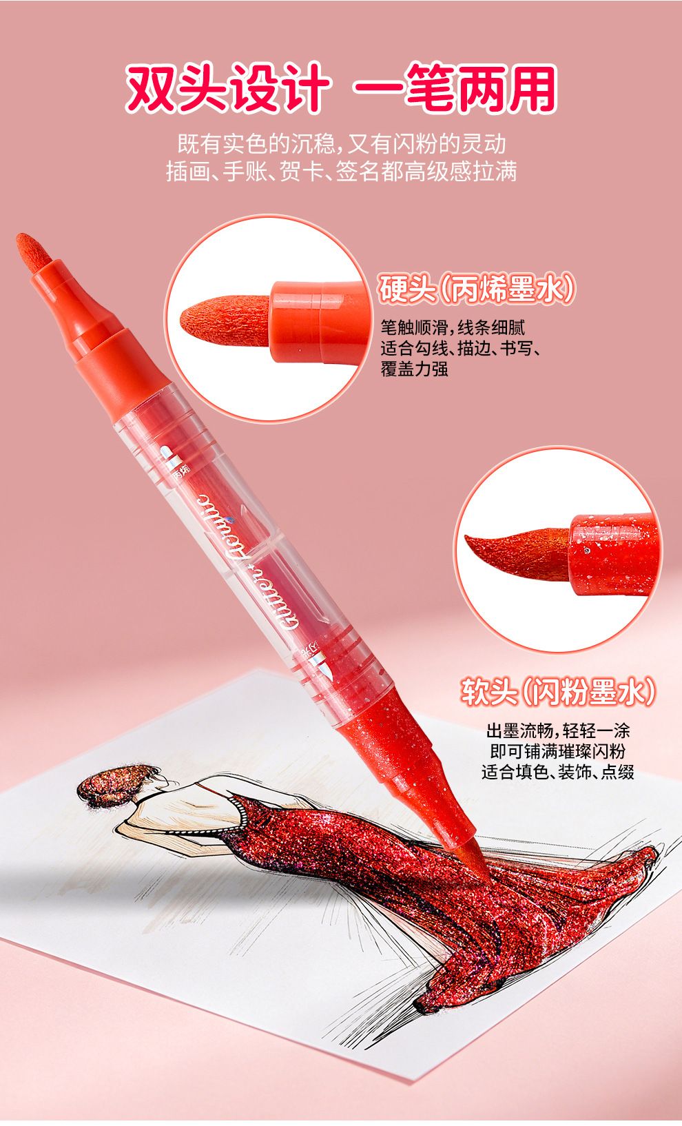 Çift uçlu glitter akrilik marker 48 renk