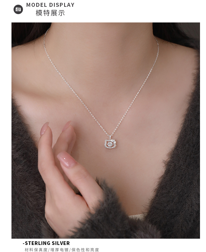 Sterling silver 999 zircon cat pendant necklace