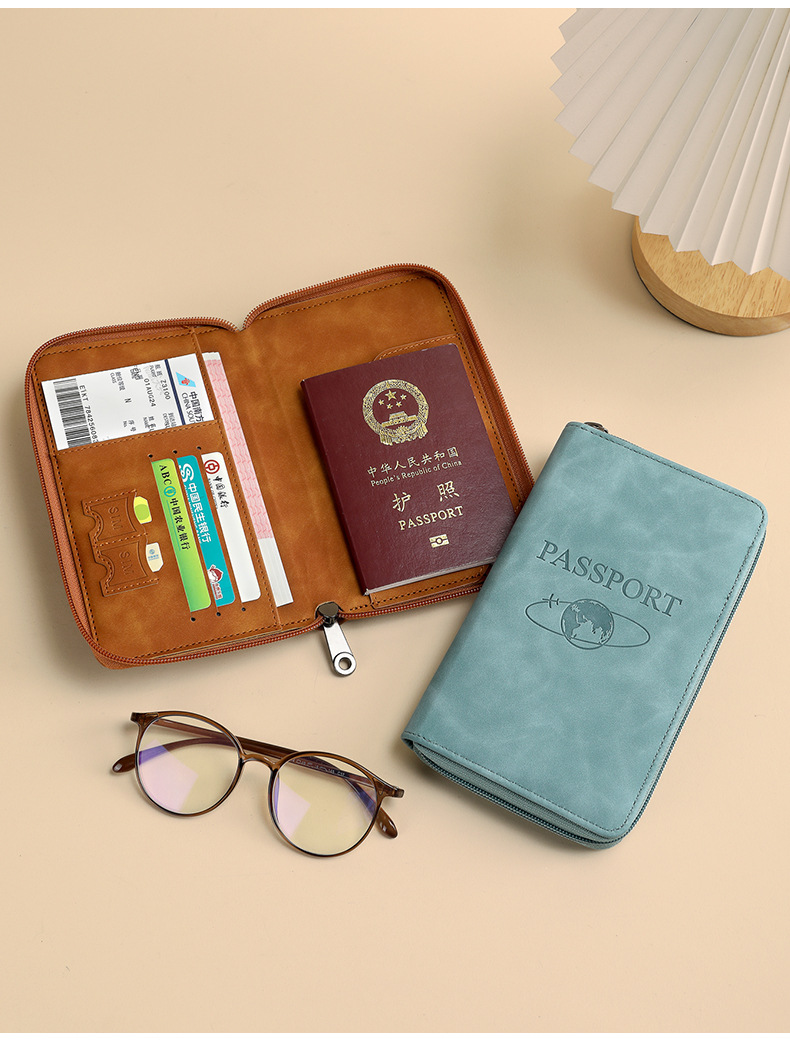 RFID passport holder with zipper for travel