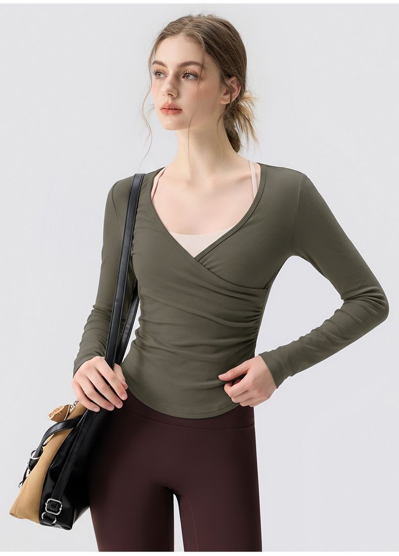 Women's Yoga Outfit with Cross V-Neck, Pilates Training