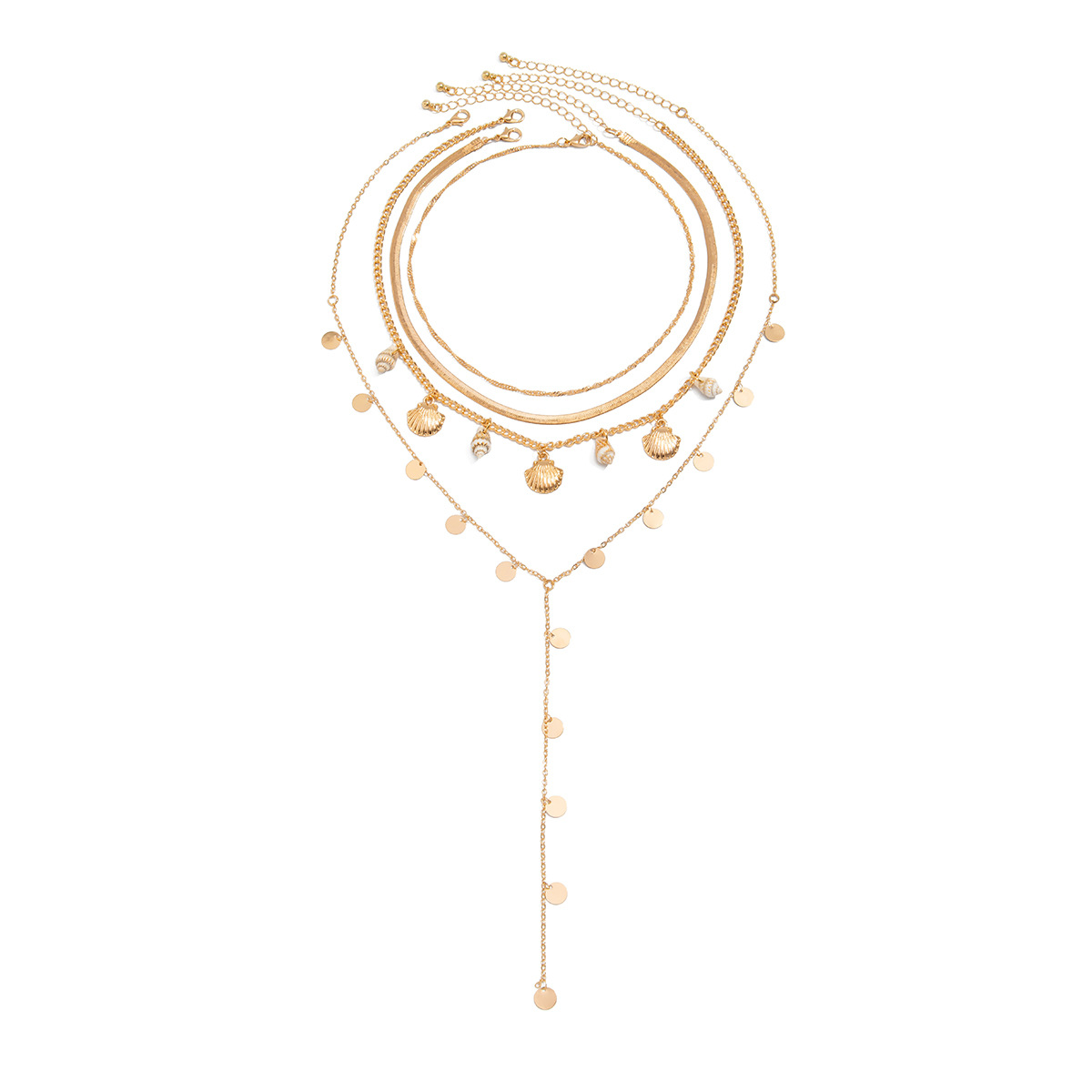 Scallop shell necklace, ocean style, sequin chain, layered