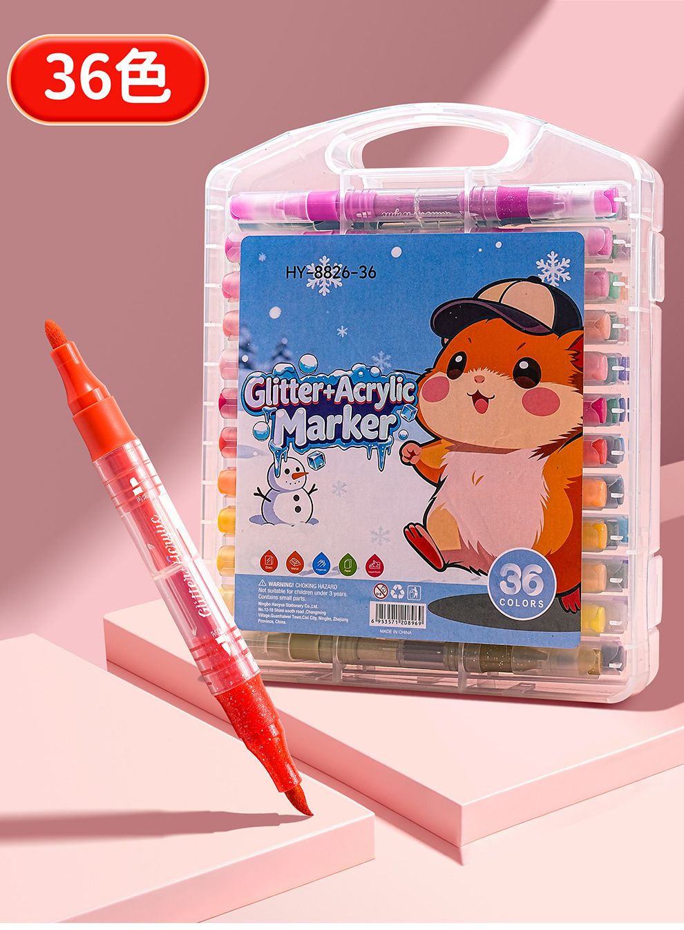 Çift uçlu glitter akrilik marker 48 renk