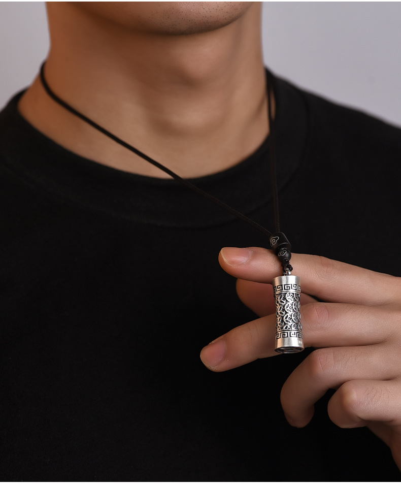 Openable Thai silver cloud mantra pendant, pure silver necklace